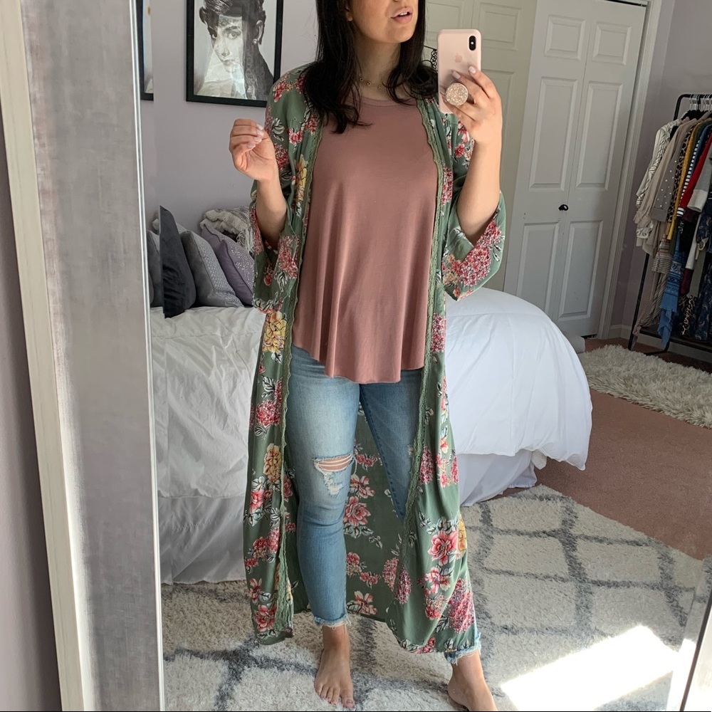 Beautiful Green Floral Kimono